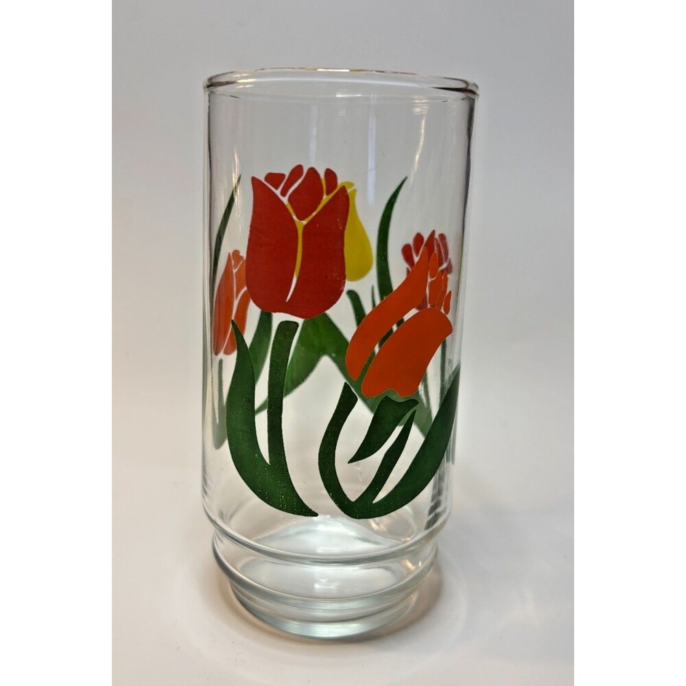 Vintage Indiana Glass Tulips Cup Drinking Glass Tumbler Red/Yellow/Orange/Green